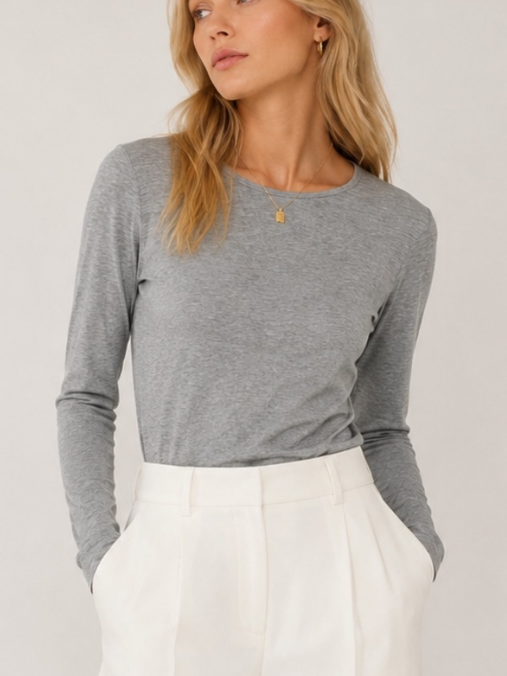 Theory Gray Long Sleeve Stretch Knit Tee Top Size Small Made in USA 54660